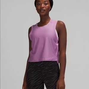 Mesh Back Cropped Train Tank Top size 6 Wisteria Purple